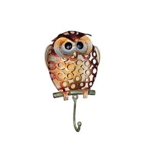 Vintage Metal Owl Wall Hook Rustic Decorative Key Hanger Copper Silver Tone
